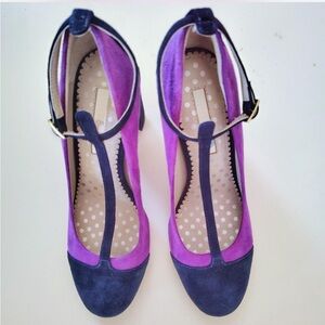 Elegant Purple and Navy Women's T-Strap Heels